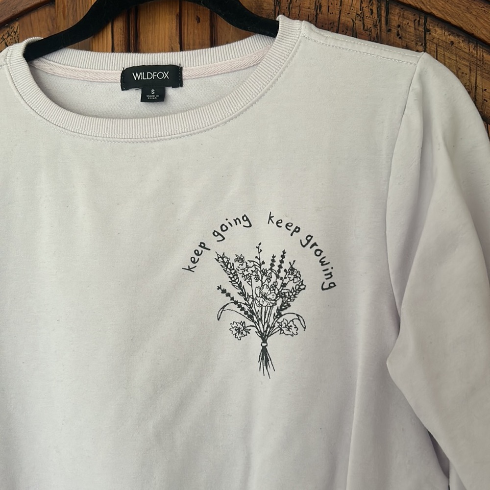Wildfox Purple Crew Neck Long Sleeve Floral Keep Going Keep Growing Sweater
